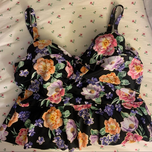 Torrid Black Metallic Floral Peplum Midkini Two Piece Swimsuit Bikini SET 3X - Picture 2 of 8